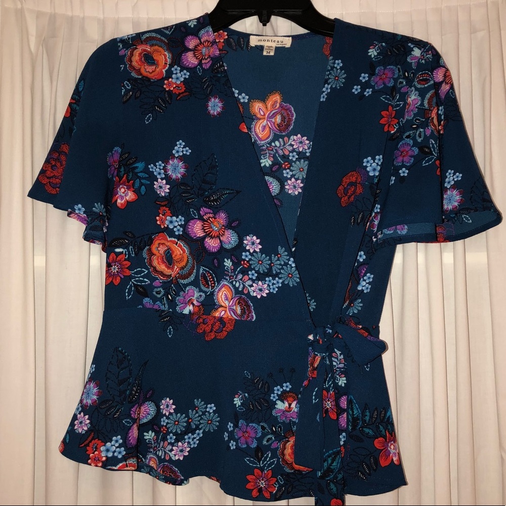 Monteau Dark Turquoise Blouse w/ Wrap Around Belt